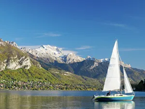 Annecy Prints: A sailboat on Lake Annecy on a beautiful late-fall day