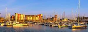 Docked Prints: Sailboats docked at Ardrossan Marina during sunset in Clyde Marina