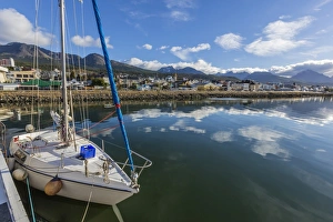 Sailboats Prints: Sailboats docked along the small boat harbor in Ushuaia, Argentina, South America