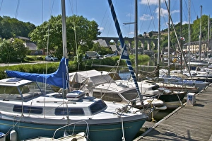 Dinan Prints: Sailboats moored on River Rance