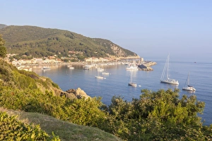 Livorno Province Prints: Sailboats in the old harbor, Marciana Marina, Elba Island, Livorno Province, Tuscany