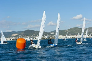Sailboats Prints: Sailboats participating in Regatta and buoy
