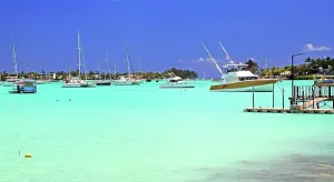 Northern Prints: Sailboats and yachts are anchored at Grand Baie in northern Mauritius during a sunny day on the water