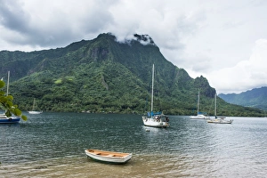 Sailing Boat Prints: Sailing boat in Cooks Bay, Moorea, Society Islands, French Polynesia, Pacific