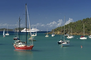 Recreational Boat Prints: Sailing boats and cruise ship moored in Admiralty Bay