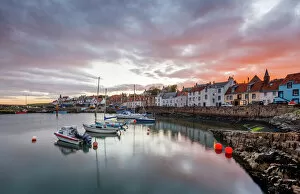 Mooring Collection: Sailing boats at sunset in the harbour at St. Monans, Fife, East Neuk, Scotland, United Kingdom