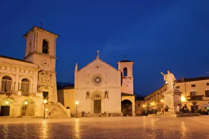 Medium Group Of People Prints: Saint Benedict Square, Norcia, Umbria, Italy, Europe