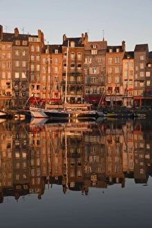 Typically French Prints: Saint Catherine Quay in the Vieux Bassin at sunrise, Honfleur, Normandy, France, Europe