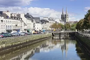 Images Dated 29th August 2011: Saint Corentin Cathedral reflecting in the River Odet, Quimper, Finistere, Brittany, France, Europe