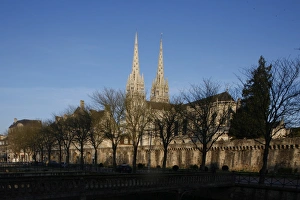 Saint-Corentin cathedral spires, Quimper, Finistere, Brittany, France, Europe