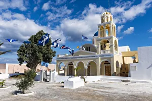 Patriotism Prints: Saint George church, Santorini, Cyclades, Greek Islands, Greece, Europe