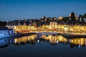 Traditionally French Prints: Saint-Goustan port at blue hour, Auray, Morbihan, Brittany, France, Europe