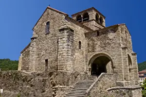 Haute Loire Prints: Saint Laurent Collegiate church dating from the 12th century, and village, Auzon