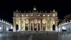 Catholic Prints: Saint Peter's Square in Vatican City at night