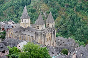 View From Above Prints: Sainte Foy Abbey church, Conques, Aveyron, Massif Central, France, Europe