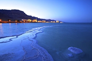 Dead Sea Prints: Salt deposit in foreground looking towards Ein Bokek