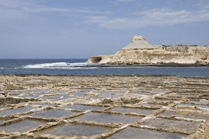 Salt Prints: Salt pans at Qbajjar, near Marsalforn, Gozo, Malta, Mediterranean, Europe