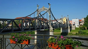 Upper Bavaria Prints: Salzach Bridge, Laufen on Salzach River, Upper Bavaria, Bavaria, Germany, Europe