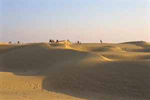 Arid Landscape Prints: The Sam sand dunes near Jaisalmer at dusk