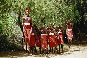 Samburu Prints: Samburu men jumping whilst dancing