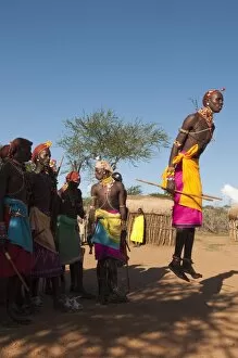 Images Dated 6th December 2009: Samburu tribesmen performing traditional dance, Loisaba Wilderness Conservancy