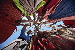 Samburu Prints: Samburu women setting up camp, Loodua, Kenya, East Africa, Africa