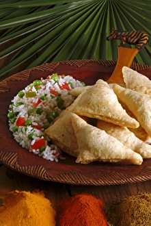 Lunch Prints: Samosas and pilau rice