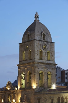 Bolivian Prints: San Francisco Church at dusk, La Paz, Bolivia, South America