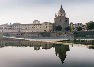 River Arno Prints: San Frediano in Cestello church with reflection on River Arno in Florence, Tuscany