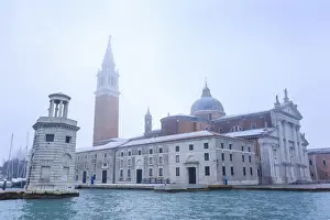Neo Renaissance Prints: San Giorgio Maggiore in the mist on a cold winter morning after snow, Venice, UNESCO
