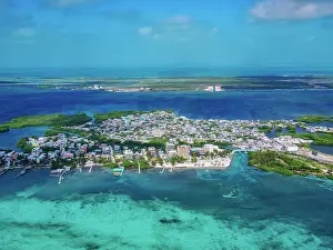 Waterways Prints: San Pedro Town, Ambergris Caye, aerial view, Belize District, Belize