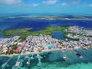 Belize Prints: San Pedro Town, Ambergris Caye, aerial view, Belize District, Belize
