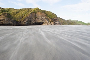 Golden Bay Prints: Sand being blown along windy Wharariki Beach