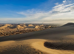 Peruvian Culture Prints: Sand dunes of Ica Desert near Huacachina, sunrise, Ica Region, Peru, South America