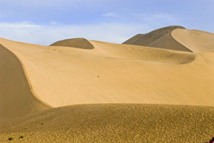 Dun Huang Prints: Sand dunes and oasis, desert, Whistling Dune, Dunhuang, Gansu, China, Asia