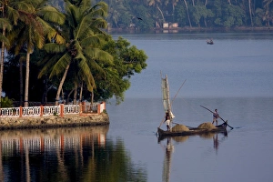 Sand mining, Ashtamudi Lake, Kollam, Kerala, India, Asia