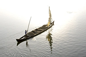 Kerala Prints: Sand mining, Ashtamudi Lake, Kollam, Kerala, India, Asia