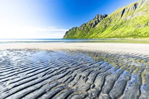 Senja Prints: Sand modeled by wind on the empty Ersfjord beach, Senja, Troms county, Norway