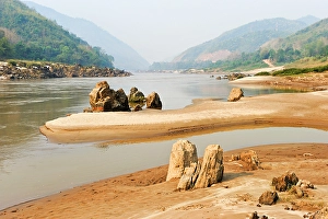 Southeast Prints: Sandbank on Mekong River, Pakbeng, Oudomxay Province, Laos