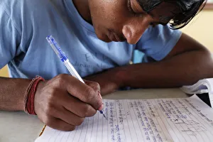 Concentration Prints: Sandipani Muni high school student, Vrindavan, Uttar Pradesh, India, Asia