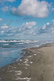 The Netherlands Prints: Sandy beach, blue sky and clouds