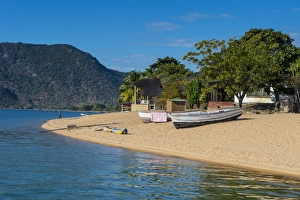 Malawi Prints: Sandy beach at Cape Maclear, Lake Malawi, Malawi, Africa