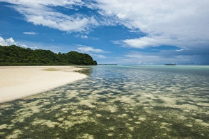Rock Islands Prints: Sandy beach on Carp Island, Rock islands, Palau, Central Pacific, Pacific