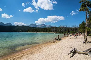 Sandy beach on Redfish Lake in a valley north of Sun Valley, Sawtooth National Forest, Idaho, United States of America, North America Sandy beach on Redfish Lake in a valley north of Sun Valley, Sawtooth National Forest, Idaho, United States of America, North America