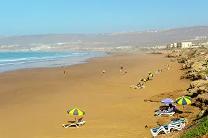 Chair Prints: Sandy beach view towards Taghazout, Morocco, North Africa, Africa
