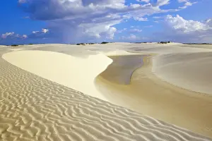 Sandy dunes near Lagoa Bonita (Beautiful lagoon) at Parque Nacional dos Lencois Maranhenses