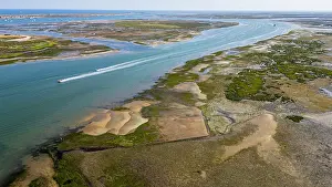 Ecology Prints: Sandy wetlands around Olhao showcase water flow and vegetation in Algarve, Portugal