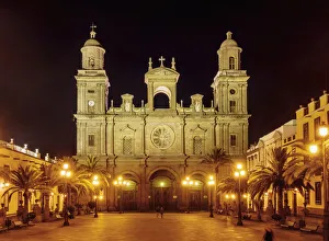 Light Beam Prints: Santa Ana Cathedral at night, Plaza de Santa Ana, Las Palmas de Gran Canaria