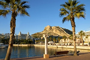 Alicante Prints: Santa Barbara castle seen from the harbour, Alicante, Valencia province, Spain, Europe
