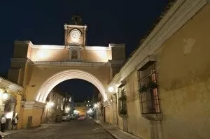 Santa Catalina Arch by night, Antigua, UNESCO World Heritage Site, Guatemala